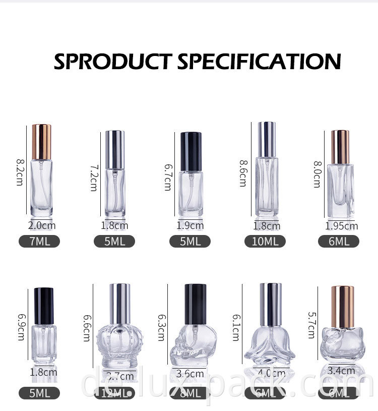 Customized Color 4ml 5ml 6ml 7ml leeres Glas Parfums Sprühlotionflasche